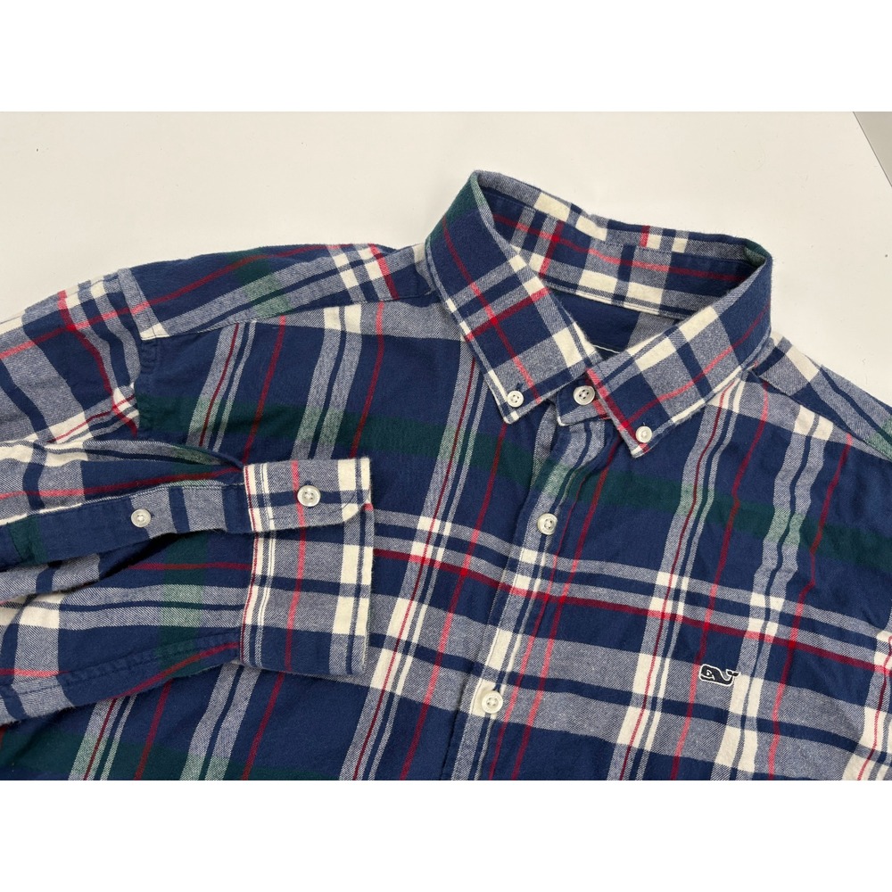 Vineyard Vines Men's Whale Shirt Blue Plaid Button Down Cotton FLANNEL , Size XL